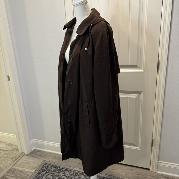 Gallery XL Overcoat 100% Polyester Detach Hooded Brown Midi Long Sleeves - Picture 4 of 16